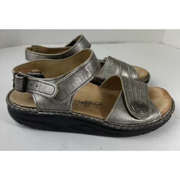 Finn Comfort Sausalito Silver Metallic Leather Slingback Sandals EU 37 US 6.5 7 - Picture 9 of 10